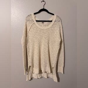 Free People Boat Neck High Low Cozy Cream Ivory Knit Sweater. Size: Medium.
